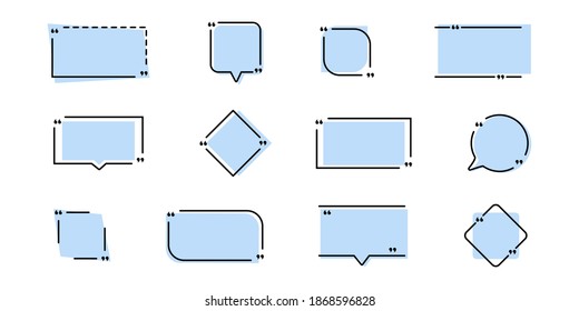 Quotation frame box vector illustration. Quote mark symbol icon set. Quoted text bubble shape isolated sign. Black quote textbox white background. vector stock citation frame