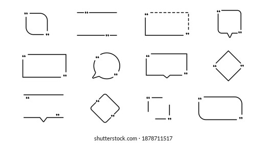 Quotation frame box vector illustration. Quote mark symbol icon set. Quoted text bubble shape isolated sign. Black quote textbox white background. vector stock citation frame