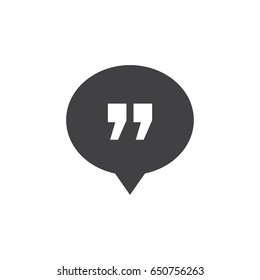 Quotation icon in black on a white background. Vector illustration