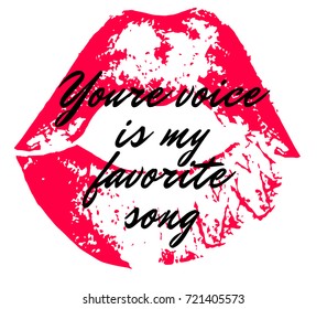 Quotation for loved ones and a trace of lipstick on a white background