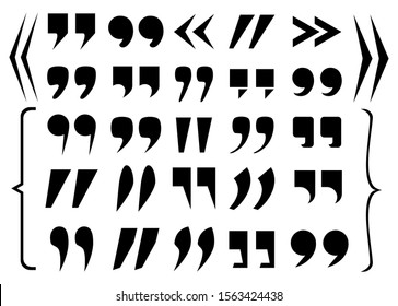 quotation mark black flat icon vector set