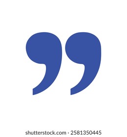 Quotation mark blue icon silhouette vector flat illustration design on white background.