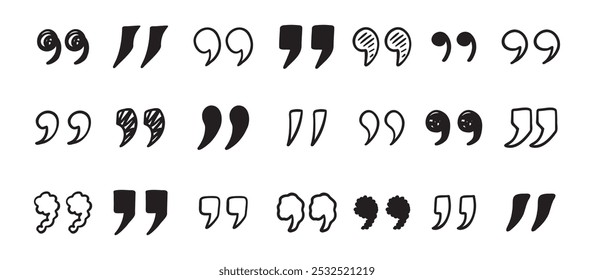 Quotation mark doodle hand drawn set. Quotation marks drawing for quotes template. Vector illustration