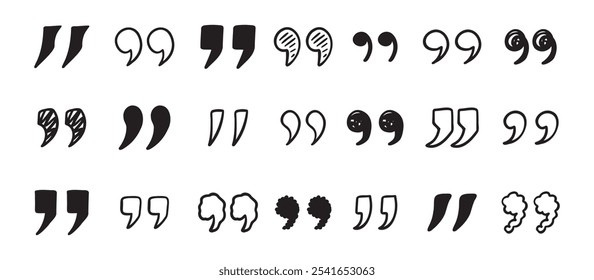 Quotation mark doodle hand drawn set. Quotation marks drawing for quotes template. Vector illustration