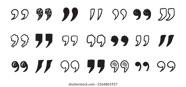 Quotation mark doodle hand drawn set. Quotation marks drawing for quotes template. Vector illustration