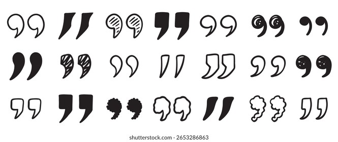 quotation mark doodle hand drawn set quotation marks drawing quotes template vector illustration.