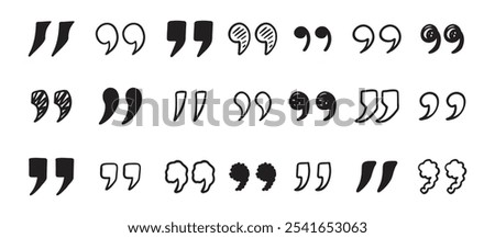 Quotation mark doodle hand drawn set. Quotation marks drawing for quotes template. Vector illustration