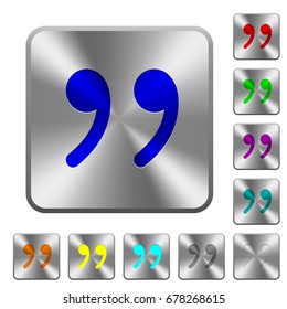 Quotation mark engraved icons on rounded square glossy steel buttons
