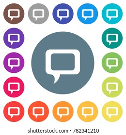 Quotation mark flat white icons on round color backgrounds. 17 background color variations are included.