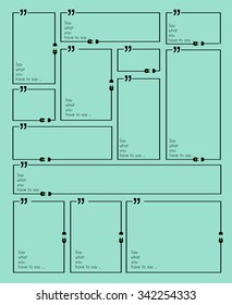 Quotation Mark Frame with Flat style and space for text. Modern template layout for phrases citation, famous quotations, ideas, advertising, printed material and so on.