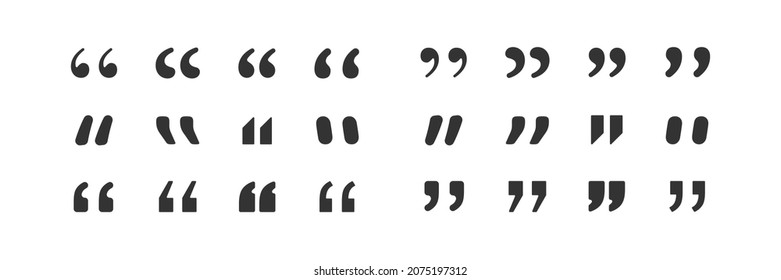 Quotation mark icon set. Double comma sign. Text quote symbol in vector flat style.