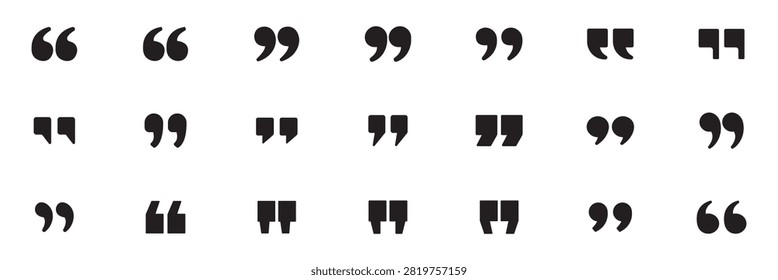 Quotation mark icon set, double quote, inverted comma, speech marks, solid and outline typography symbols,  publishing, books, blogs, posters, social media vector illustration
