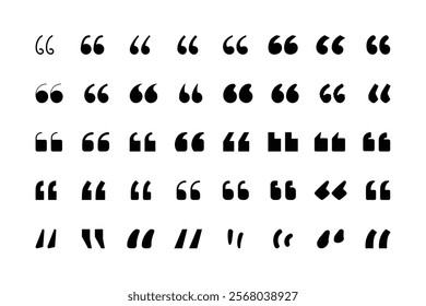 Quotation mark icon set, Set of quote mark, Quotes icon vector set, Quote marks outline, speech marks, inverted commas or talking marks collection. Talk bubble speech icon. Black quotes icon.