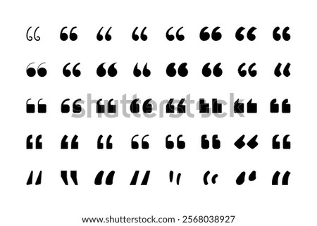 Quotation mark icon set, Set of quote mark, Quotes icon vector set, Quote marks outline, speech marks, inverted commas or talking marks collection. Talk bubble speech icon. Black quotes icon.