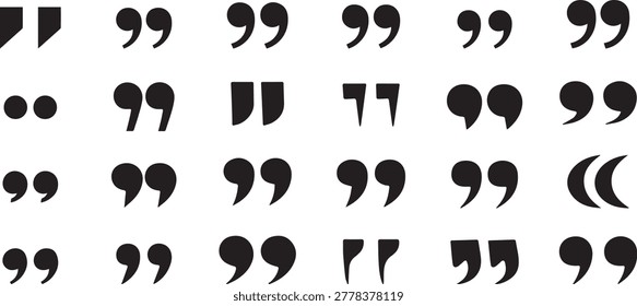 Quotation mark icon set. Speech bubble, quote block and text chat communication vector illustration.