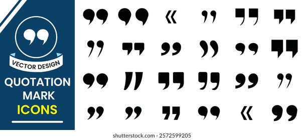 Quotation mark icon, sign and symbol. Set of comma, quote mark line icon, quotes icon vector sign design. Quote mark icons set on white background. Vector illustration.