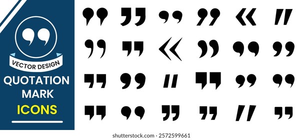 Quotation mark icon, sign and symbol. Set of inverted comma, quote mark line icon, quotes icon vector sign design. Quote mark icons set on white background. Vector illustration.