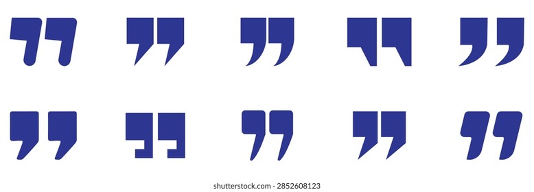 Quotation mark icons in different styles for text. Speech bubbles commas punctuation accents and typographical brackets for blockquotes and citations. eps 10