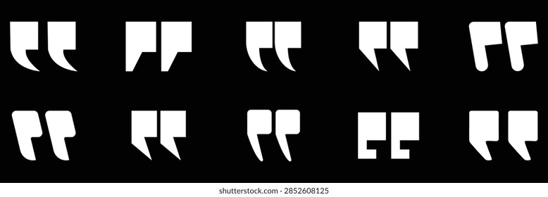 Quotation mark icons in different styles for text. Speech bubbles commas punctuation accents and typographical brackets for blockquotes and citations. eps 10