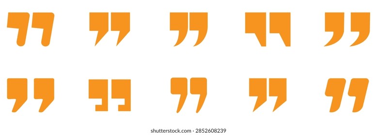 Quotation mark icons in different styles for text. Speech bubbles commas punctuation accents and typographical brackets for blockquotes and citations. eps 10