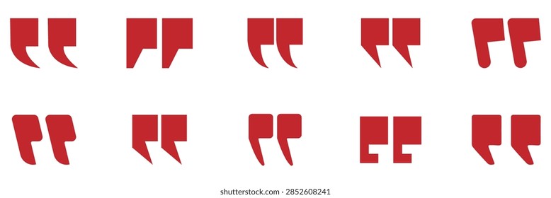 Quotation mark icons in different styles for text. Speech bubbles commas punctuation accents and typographical brackets for blockquotes and citations. eps 10