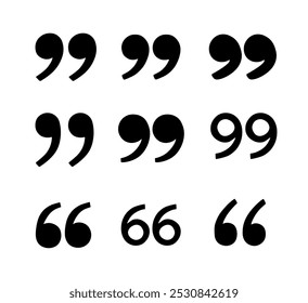 Quotation mark icons. Quotation marks different shapes symbol punctuation writing retro typography icon