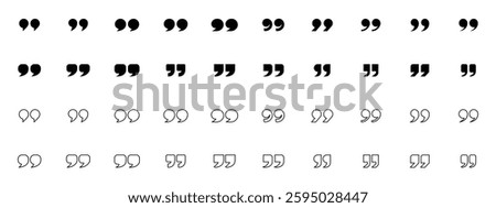 Quotation Mark Icons Set. Modern and Stylized Quote Icons Pack  for Graphic Design and Branding, Text and Design Enhancements, letters and numbers. Editable and Scalable.