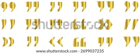 Quotation mark icons set showing opening and closing quotes in different styles for text highlight, citation and typography use.