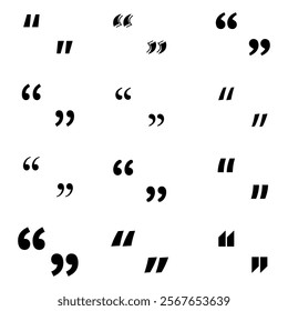 Quotation mark icons. Speech punctuation symbol. Minimal black shapes. Vector illustration.