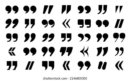 Quotation mark icons various designs, double commas and guillemets. Quote square and round punctuation signs for citation vector set