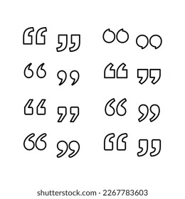 Quotation Mark, Set of Line Art Quotation Marks, Punctuation Marks