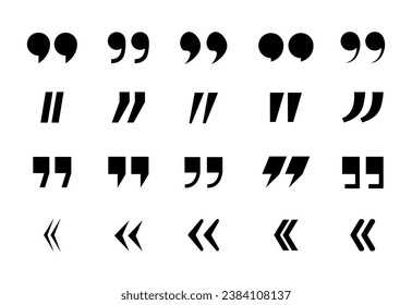 Quotation mark set. Quote marks collection, black punctuation signs, citation or double quotemark for discussion, dialogue. vector illustration