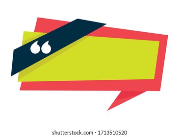 Quotation mark and speech bubble or banner isolated icon vector. Inverted comas and frame, sign or emblem with lettering background, citation or dialogue. Article or message, sticker or logo templates