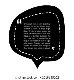 Quotation mark speech bubble design. Quote sign icon. Template black background with copy space. Text balloon element, vector illustration.