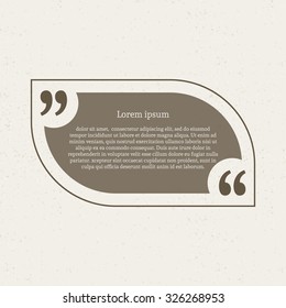 Quotation mark speech bubble. Empty quote blank citation template. Rounded rectangle design element for business card, paper sheet, information, note, message, motivation, comment. Vector illustration