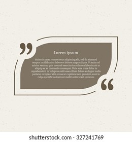 Quotation mark speech bubble. Empty quote blank citation template. Rounded rectangle design element for business card, paper sheet, information, note, message, motivation, comment. Vector illustration