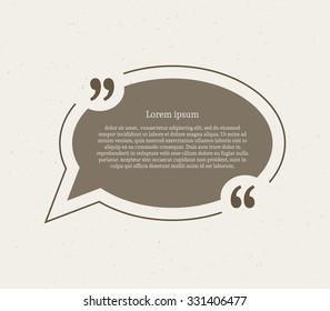 Quotation mark speech bubble. Empty quote blank citation template. Oval design element for business card, paper sheet, information, note, message, motivation, comment etc. Vector illustration.