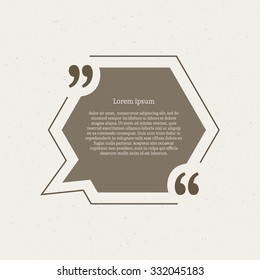 Quotation mark speech bubble. Empty quote blank citation template. Hexagon design element for business card, paper sheet, information, note, message, motivation, comment etc. Vector illustration.