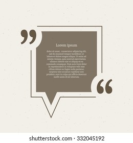 Quotation mark speech bubble. Empty quote blank citation template. Square design element for business card, paper sheet, information, note, message, motivation, comment etc. Vector illustration.