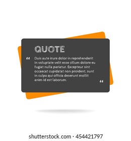 Quotation mark speech bubble. Empty quote blank citation template. Rectangle design element for business card, paper sheet, information, note, message, motivation, comment etc. Vector illustration.