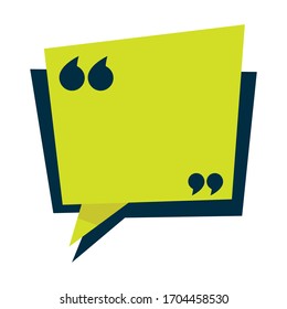 Quotation mark and speech bubble isolated icon vector. Inverted comas and frame, sign or emblem with lettering background, citation or dialogue. Article or message, square sticker or logo templates