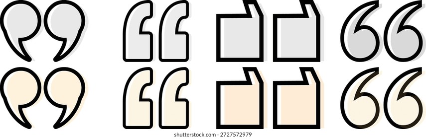 Quotation mark and speech quote icons used for writing, dialogue, citations, comments, and text highlights