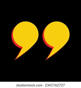 Quotation Mark Symbol. 3D Extruded Yellow Icon with Red Sides a Black background. Illustration.