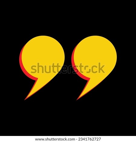 Quotation Mark Symbol. 3D Extruded Yellow Icon with Red Sides a Black background. Illustration.