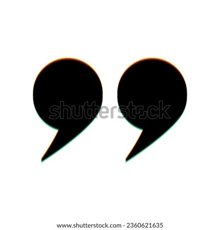 Quotation Mark Symbol. Black Icon with vertical effect of color edge aberration at white background. Illustration.