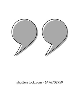 Quotation Mark Symbol. Black line icon with gray shifted flat filled icon on white background. Illustration.