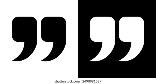 Quotation mark text speech icon illustration. Message communication symbol. Quote bubble sign vector. Blockquote icon on black and white element graphic