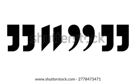 Quotation mark typography icon collection in a minimalist black vector format, speech, dialogue, writing, and citation.