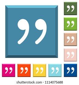 Quotation mark white icons on edged square buttons in various trendy colors