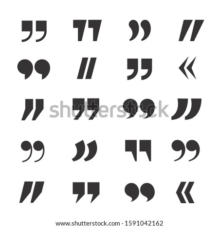 Quotation marks black and white glyph icons set. Speech punctuation and double quotes monochrome symbols collection isolated on white background. Text excerption typography marking